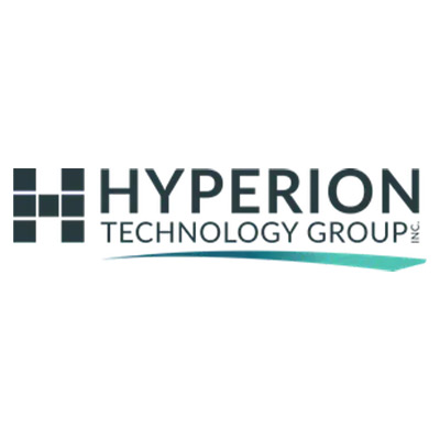 Hyperion Technology Group logo featuring a geometric letter H beside the company name, with a blue-to-green wave beneath the lettering.