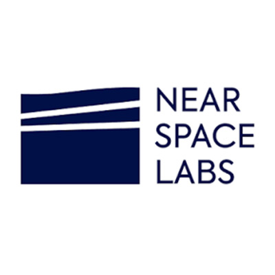 Near Space Labs logo featuring a navy blue geometric symbol with two white diagonal bands beside the company name.